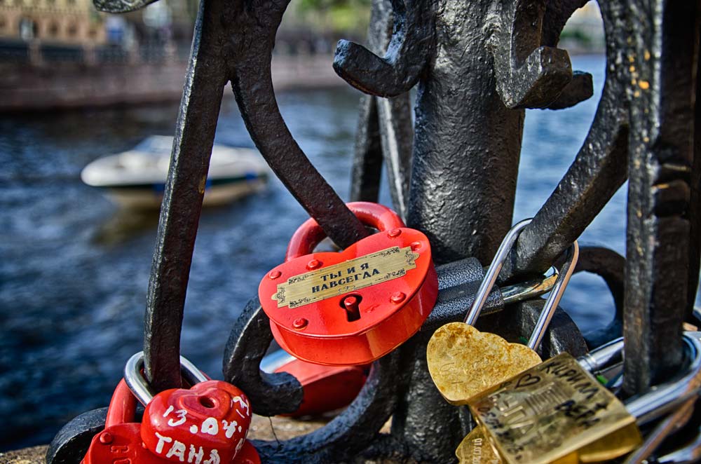Love Locks on the Moika River in St Petersburg, Russia