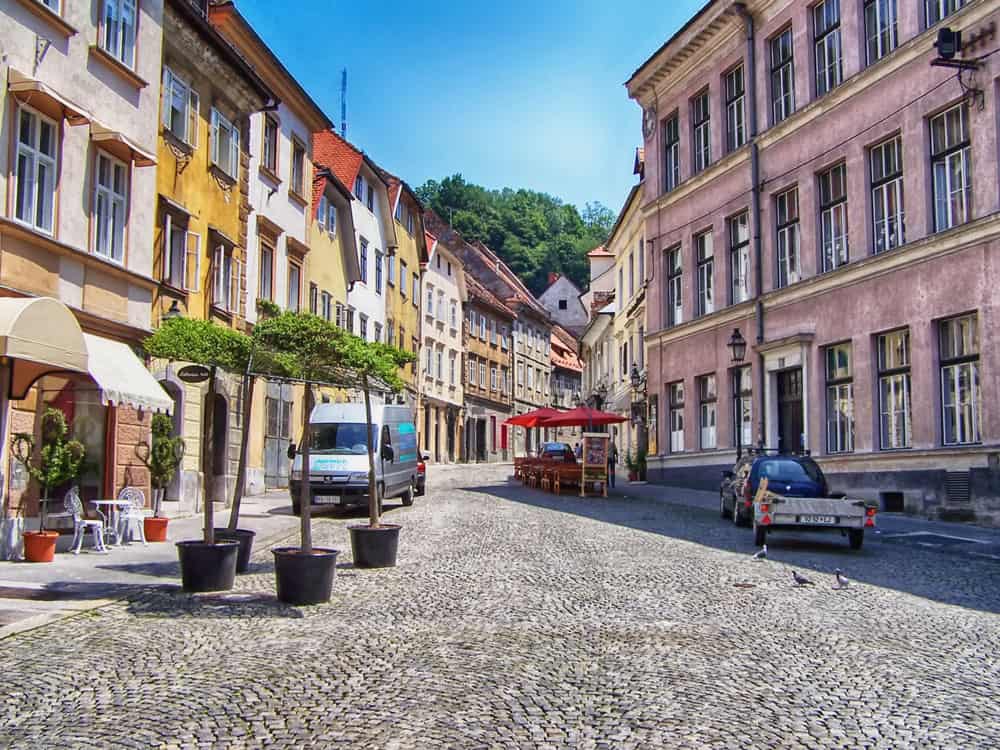 Quiet Street in Old Town Ljubljana, Slovenia