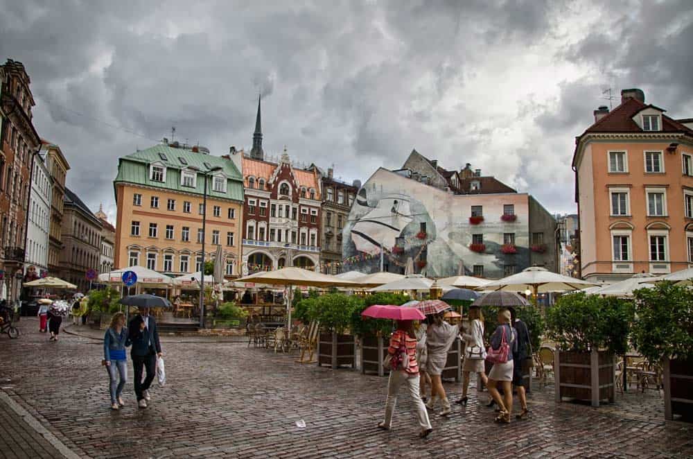 Rainy Square in Riga, Latvia